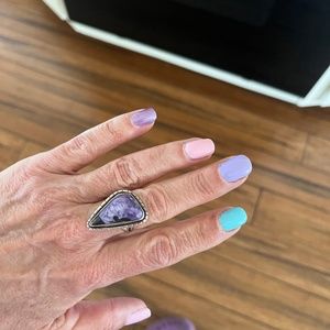 sterling silver ring with purple and white marble stone- size 8